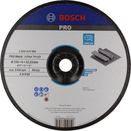 Disco abrasivo para metal Bosch PRO de 230 x 6 mm para trabajos en metal.
